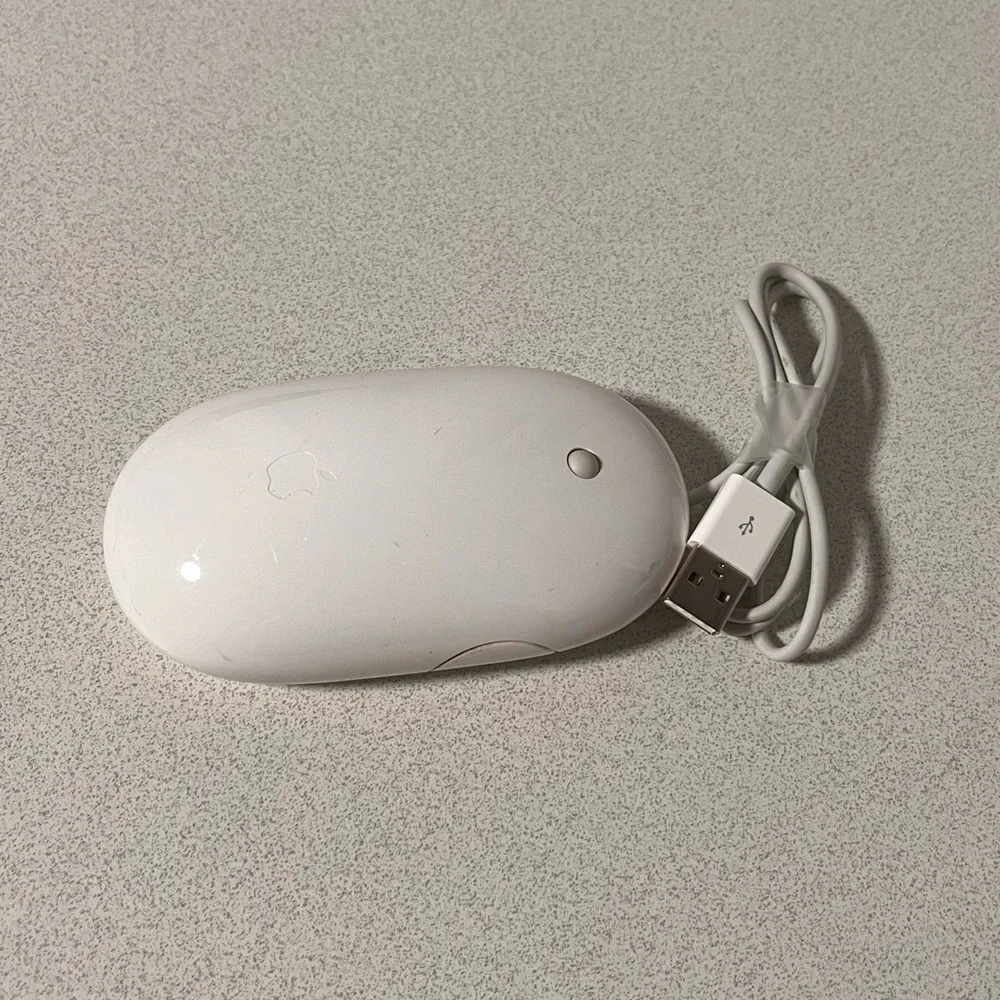 Authentic Apple A1152 EMC 2058 Wired Mighty Mouse Glossy White USB